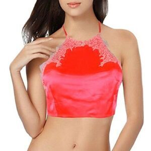 1401  VS Coral Satin & Lace High Neck Bralette Medium Size